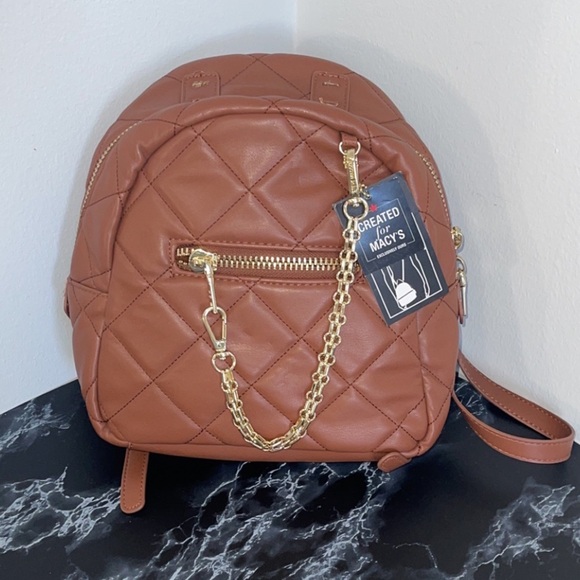 Women’s Mini Backpacks STEVE MADDEN Brown Quilted Mini Backpack Purse NEW - Picture 2 of 5